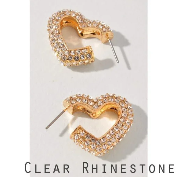 NEW Sparkly Bling Rhinestone Heart Love Hoop Earrings Cute Pretty Y2K Barbiecore - Picture 4 of 7